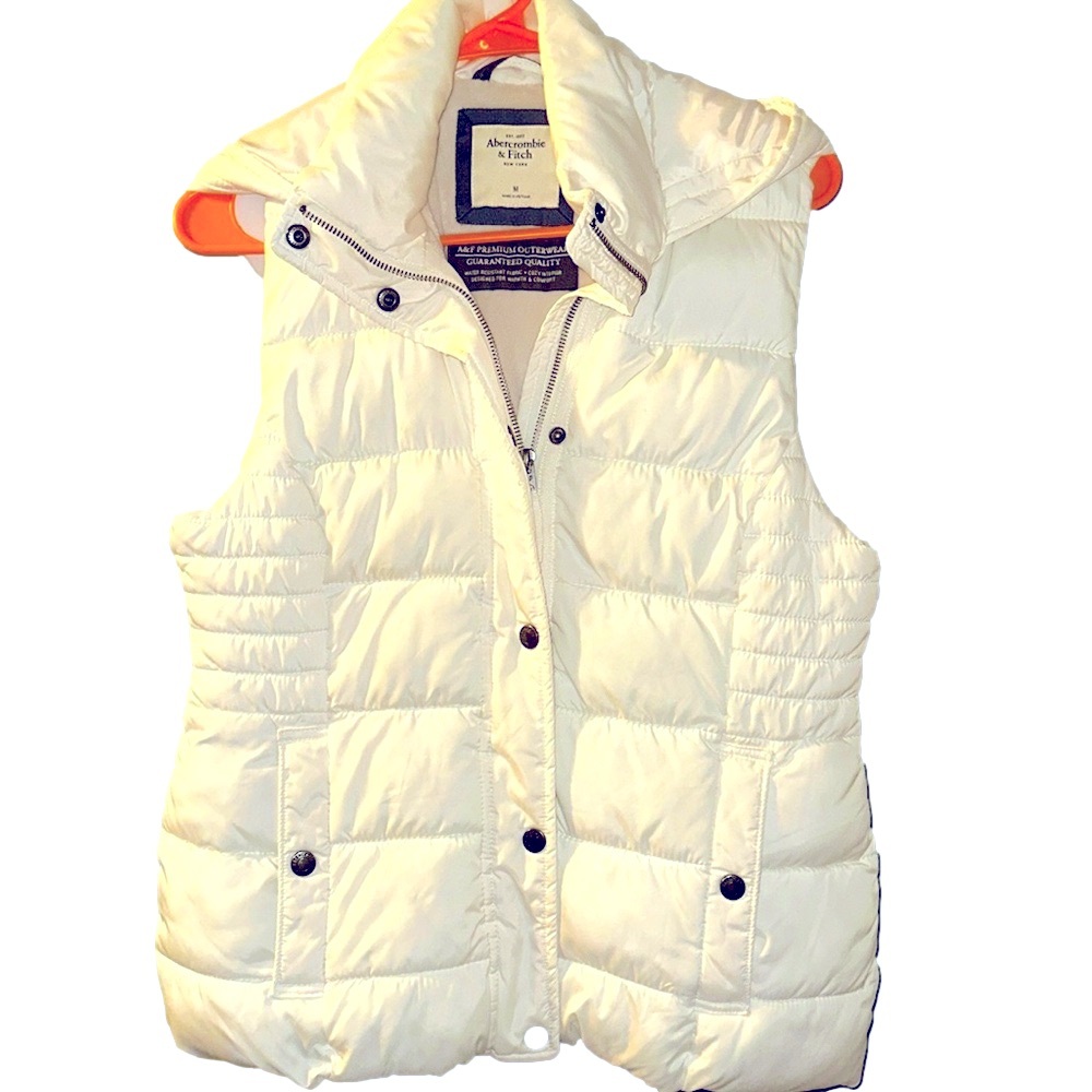 ABERCROMBIE & Fitch Cozy Medium Warm Puffer Vest w/ Hood water Resistant white